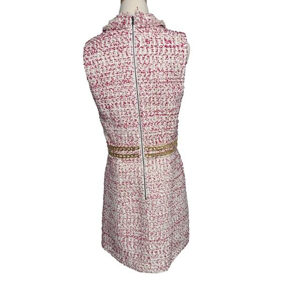 Alice and Olivia Ellis Chain-trim Tweed Dress mini white pink gold size 10 - Picture 5 of 10